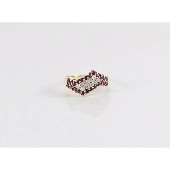 10k Yellow Gold Natural Ruby Diamond Band Ring Size 6 - Picture 8 of 11